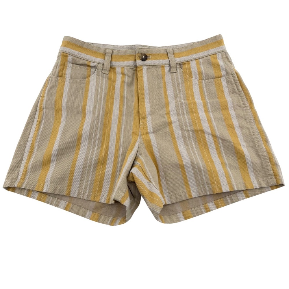 Madewell‎ Shorts Womens 24 Yellow Tan Striped High Rise Cotton Denim Vertical